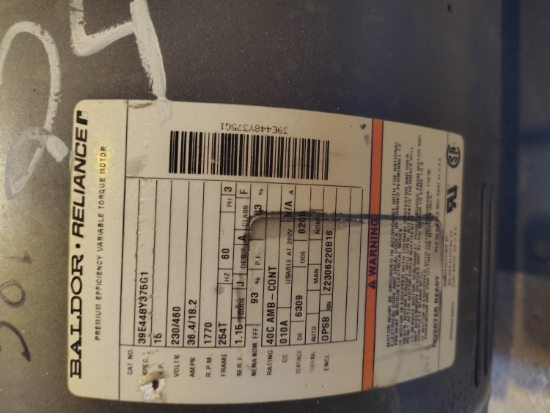 Picture of 15HP Baldor 39E448Y375G1 Electric Motor 230/460 Volt 1770 RPM 254T Frame Size